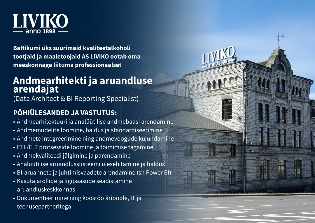 Otsime oma meeskonda andmearhitekti ja aruandluse arendajat