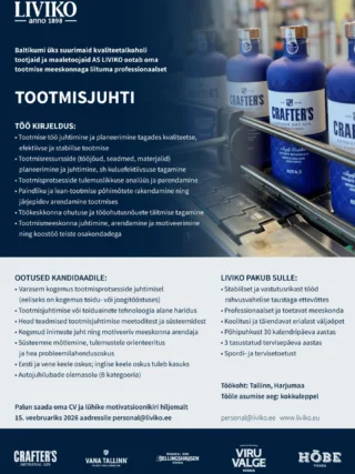 Liviko otsib tootmisjuhti!